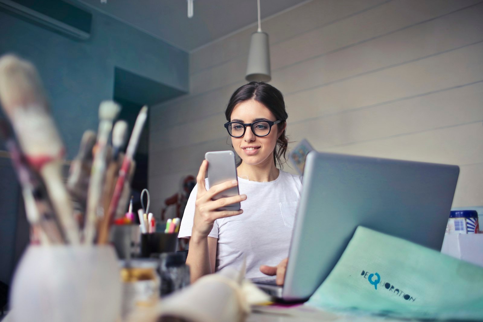 Entrepreneur writing her brand message